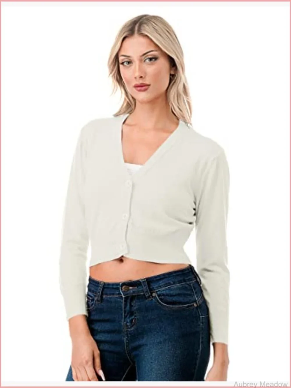 3/4 Sleeve Open Front Cropped Cardigan Sweater